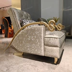 Leopard Jacquard L-Shape Sofa Set with Button Tufting Craftsmanship, Snake-Head Armrests & Braided Stainless Steel Legs